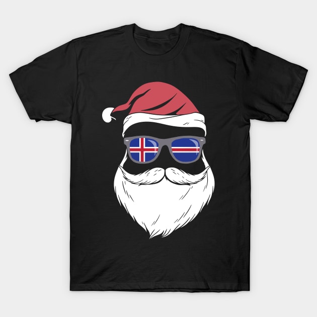 Patriotic Hipster Santa Iceland flag sunglasses christmas beard T-Shirt by AdrenalineBoy